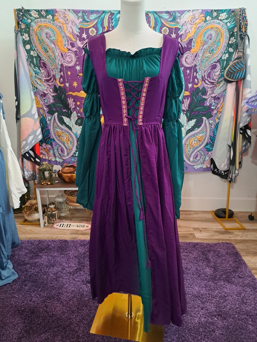 Purple Renaissance Dress with Teal Underdress - Women's Costume